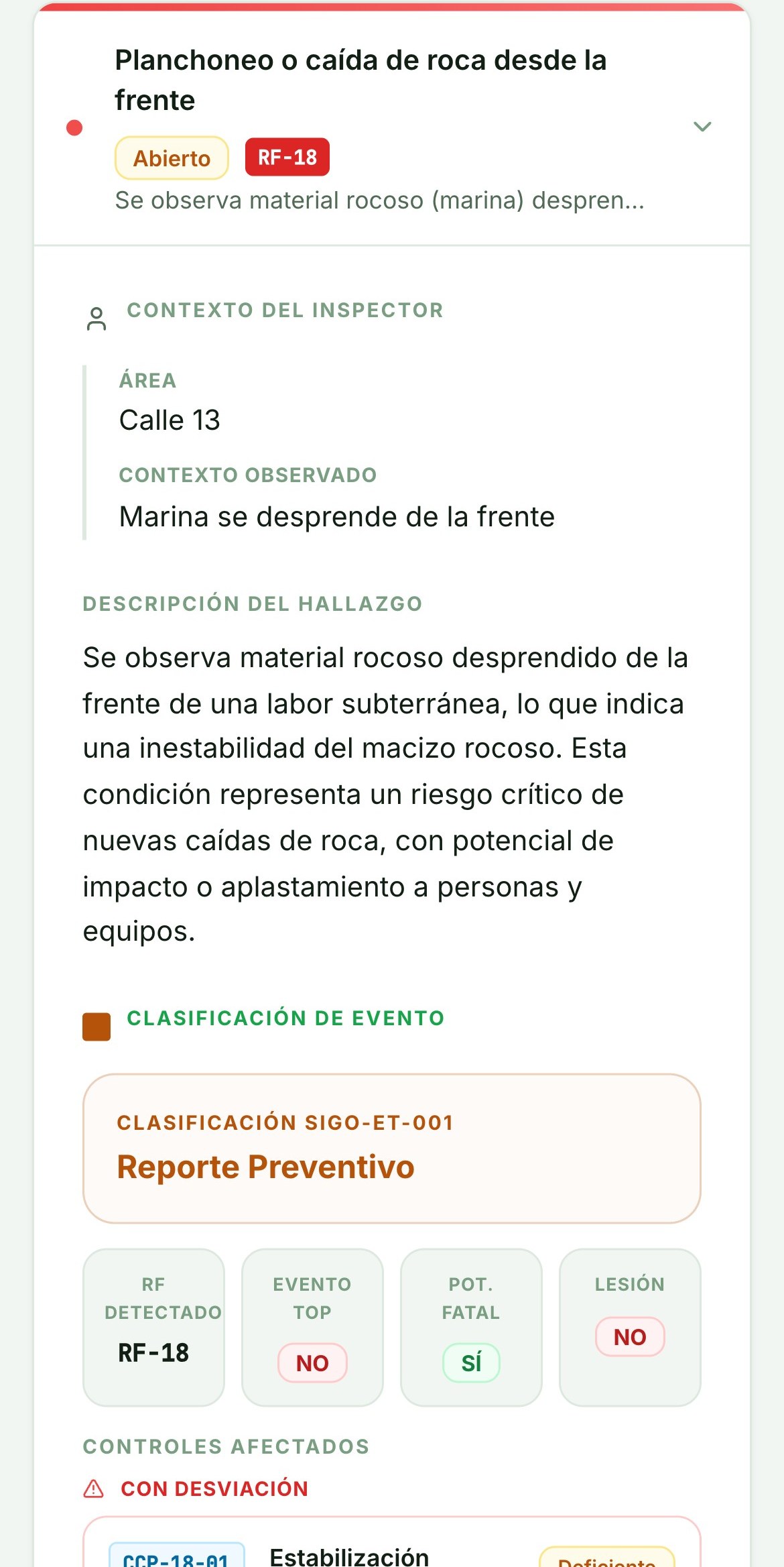 GrapSafety: hallazgo clasificado por IA
